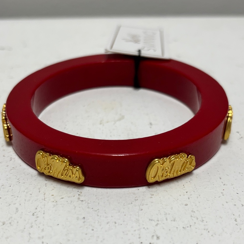 Red Resin Bangle Bracelet with Gold Logo Accents - Ole Miss